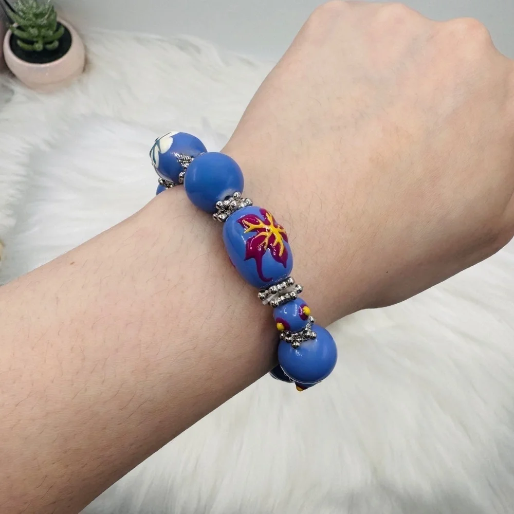 Large Beads Floral Design Beaded Beach Bracelet